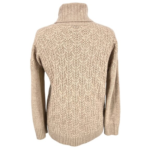 Nanette Lepore Lace Knit 100% 2-Ply Cashmere Turtleneck Sweater Beige Size Small - Picture 6 of 10